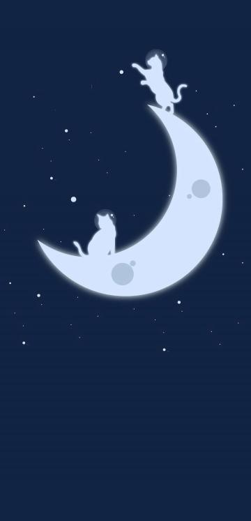 在月亮上玩耍的猫咪手机壁纸