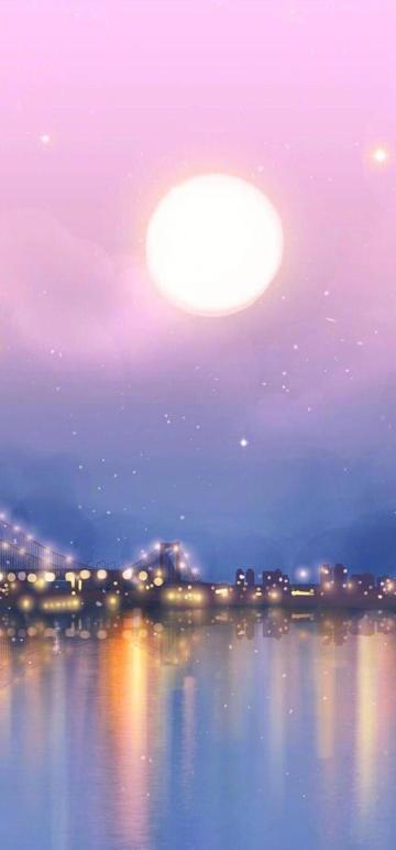 绝美江上明月风景手机壁纸