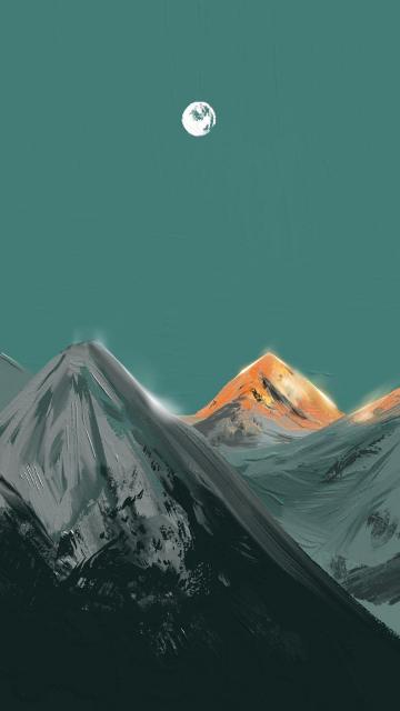 手绘峻峭迷人的山脉插画手机壁纸