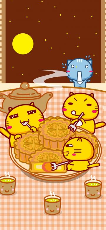 中秋节一起吃月饼的哈咪猫手机壁纸
