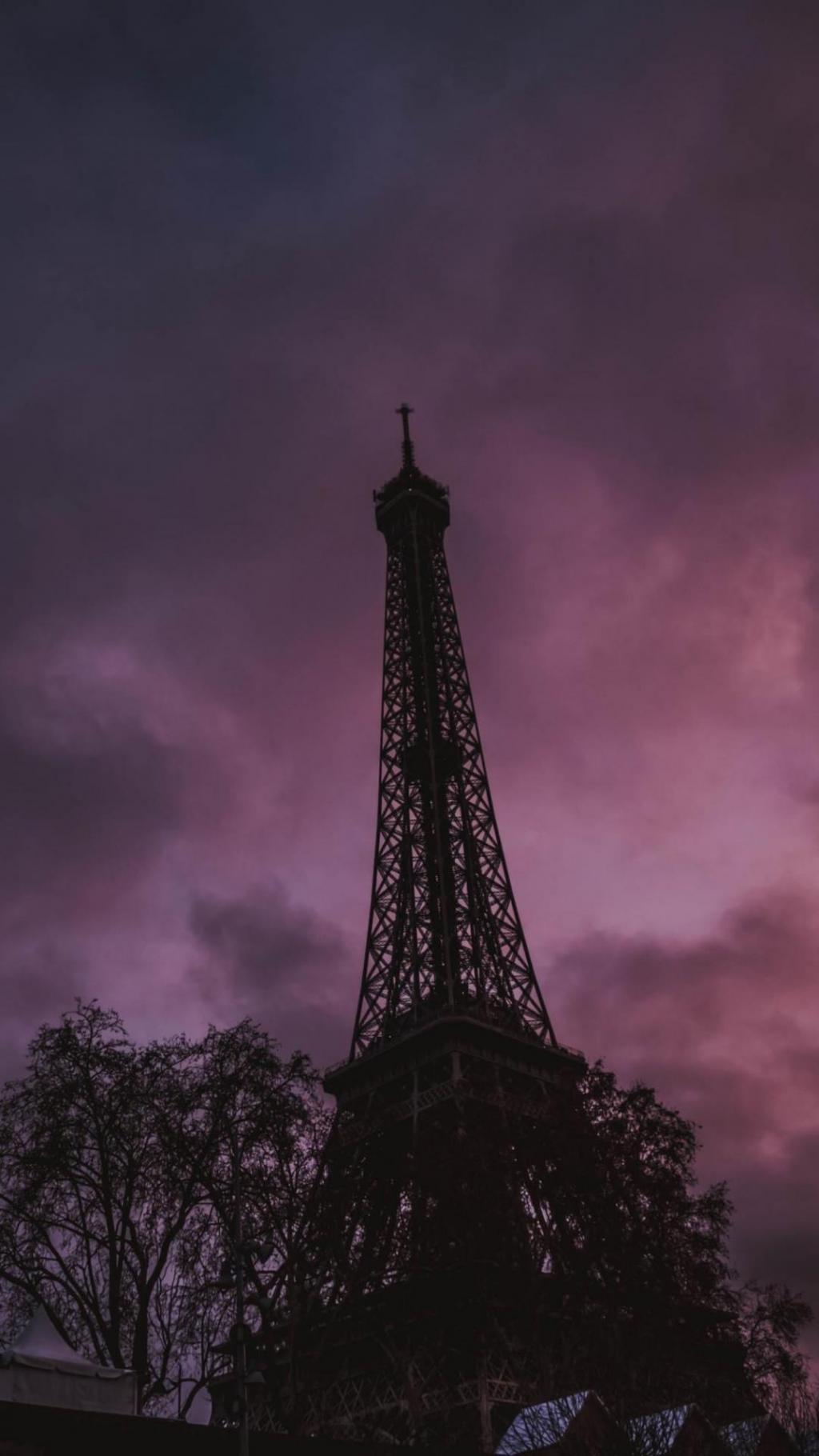 夜晚下优美的巴黎埃菲尔铁塔景色手机壁纸