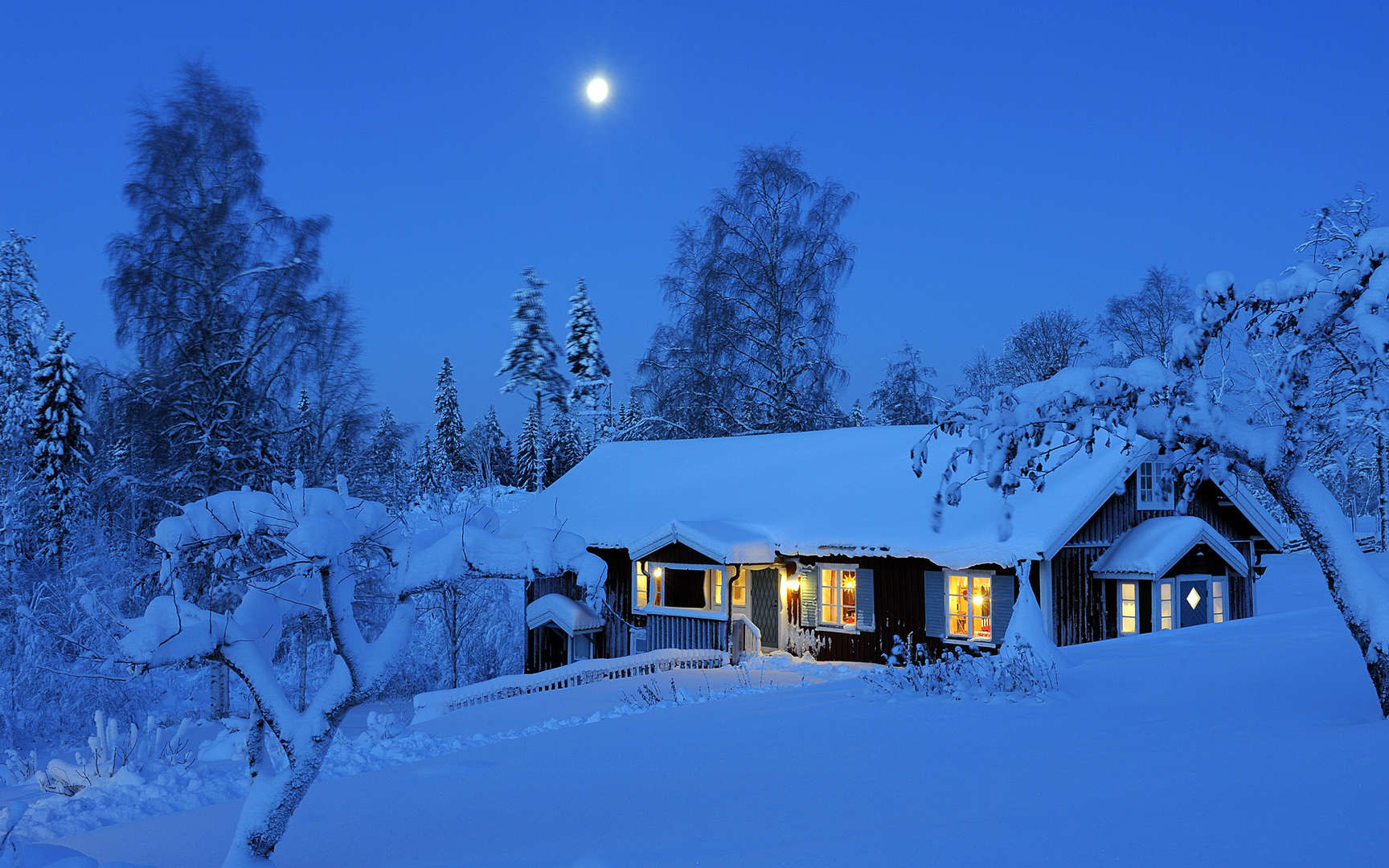 《雪夜》雪地夜景唯美壁纸