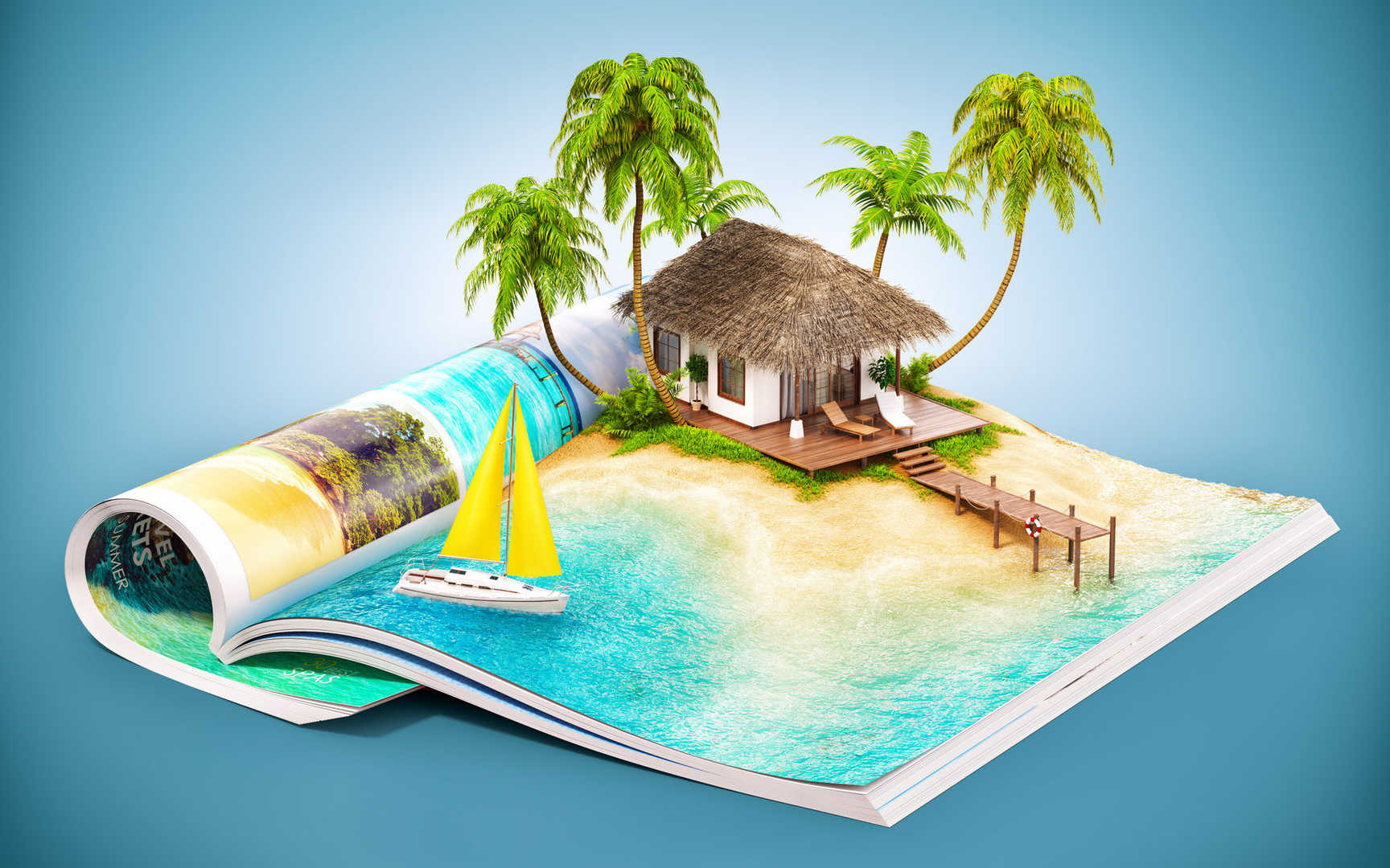 3D立体小岛美景设计图片