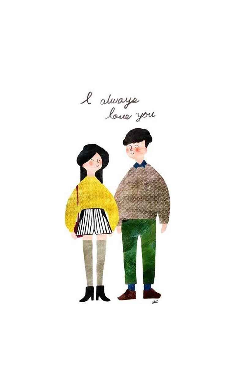 可爱创意情侣插画iPhone壁纸