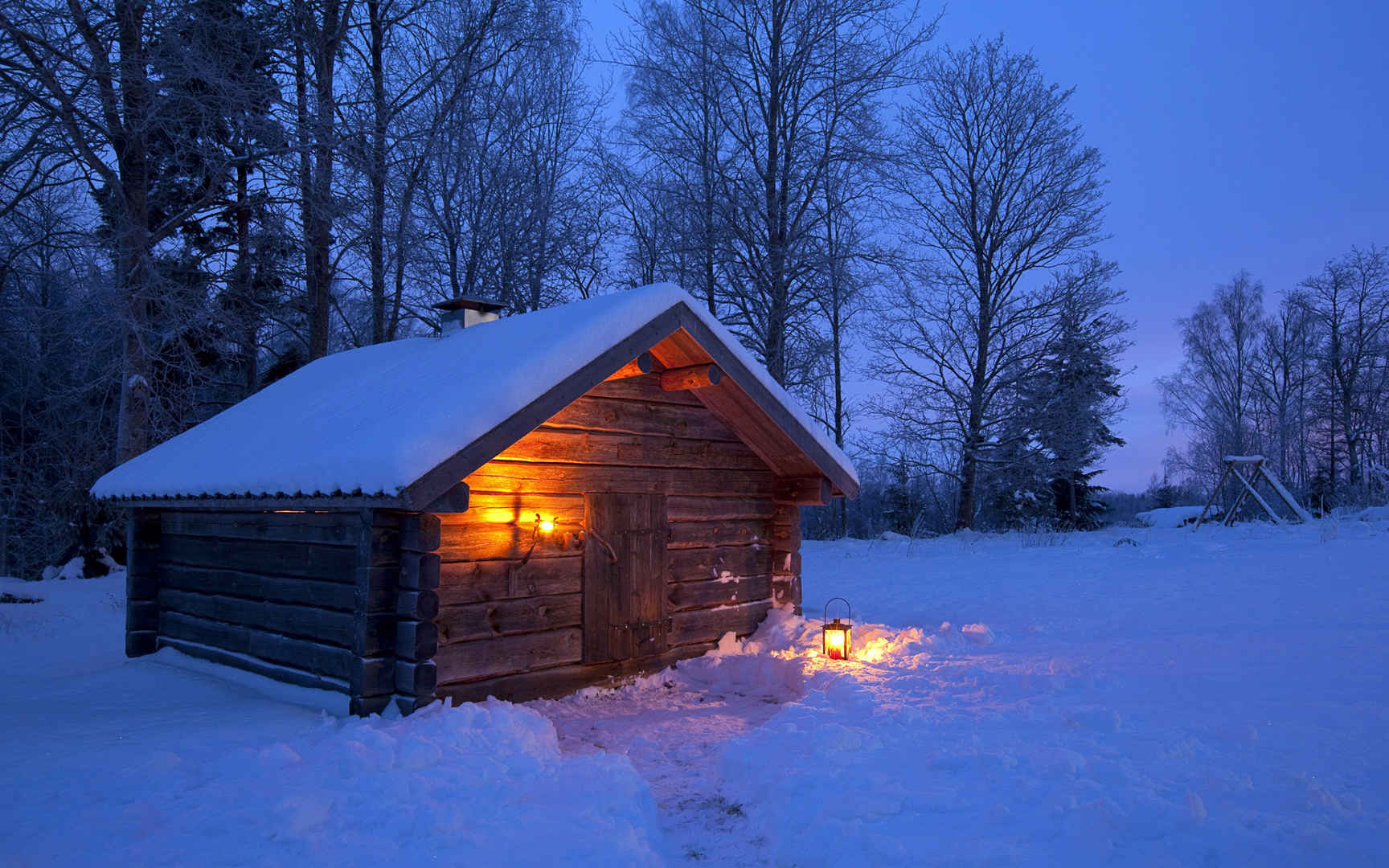 《雪夜》雪地夜景唯美壁纸