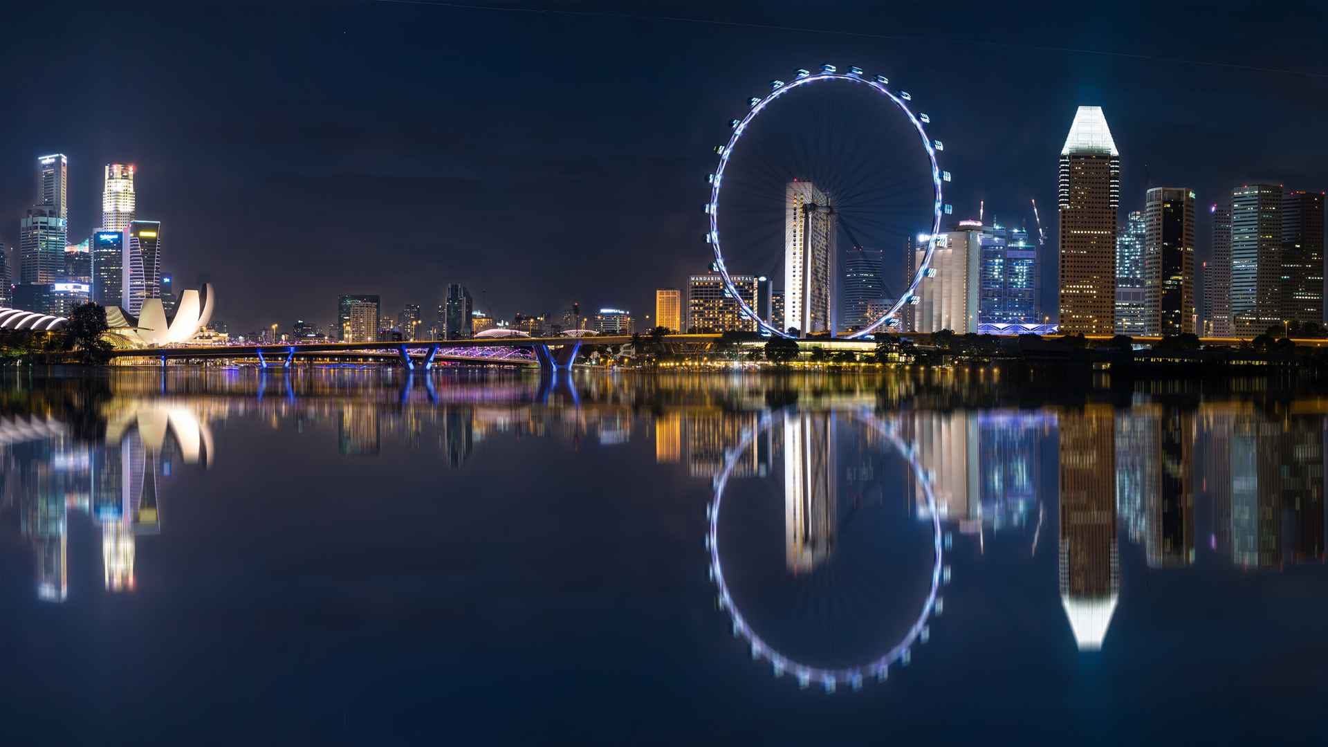 新加坡的夜景好美～滨海湾中心的灯光秀在音乐、灯光、焰火的交织下