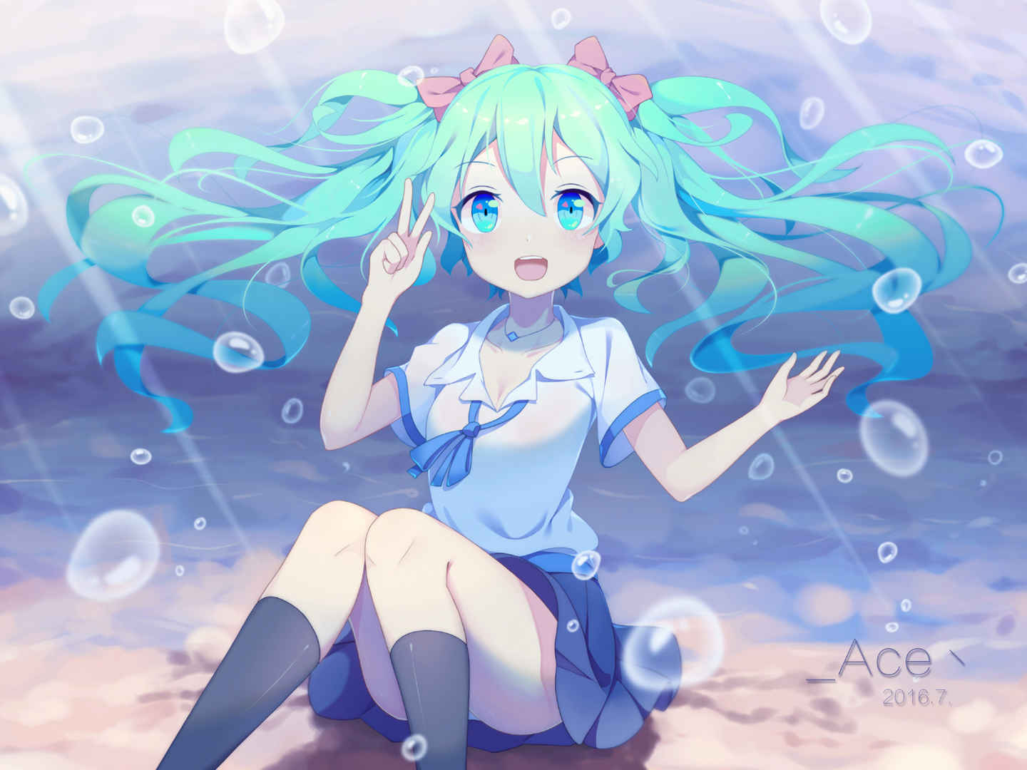 初音未来二次元动漫美女性感唯美插画平板壁纸