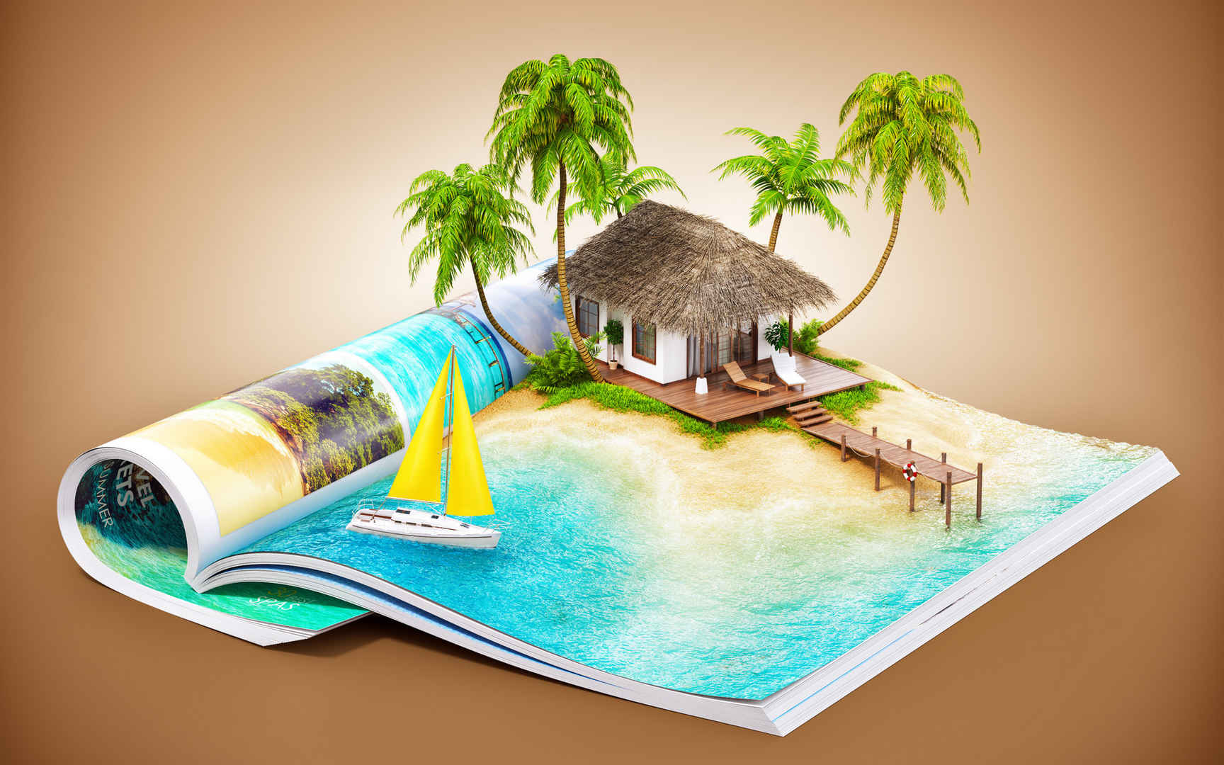 3D立体小岛美景设计图片